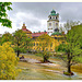 Isaar river and public pools in art Nouveau building