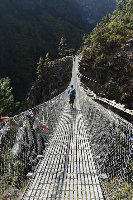 Khumbu, Path on a Suspension Bridge over the Dudh-Kosi