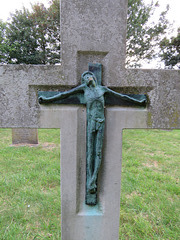 aldeburgh church, suffolk (54) c20 bronze crucifixion on tombstone of herbert francis maxwell scott +1962