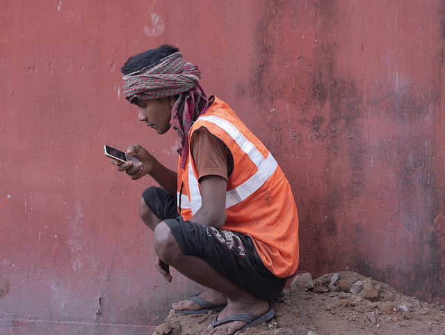 Checking his messages