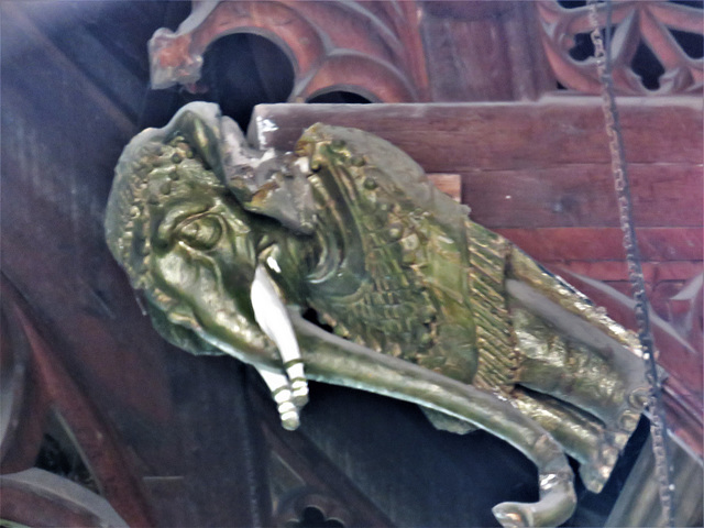 wickham church, berks (14) c19 roof with papier mache elephants from paris