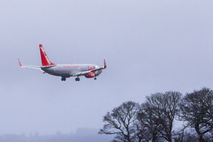 Jet2.com Plane Flying over Renfrew to Land at Glasgow Airport