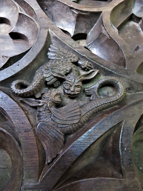 wickham church, berks (11) c19 door with dragons