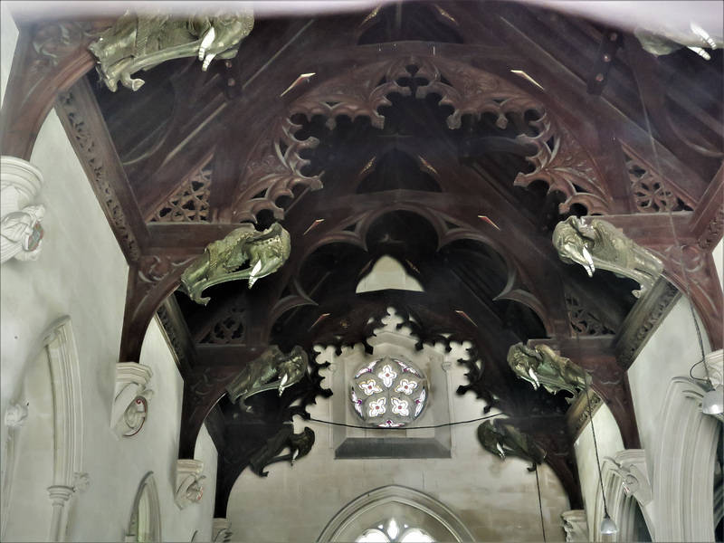 wickham church, berks (11) c19 roof with papier mache elephants from paris