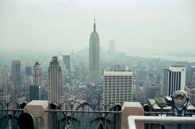 Looking south towards the Empire State Building from the top of the Rockerfeller Centre (Scan from June 1981)