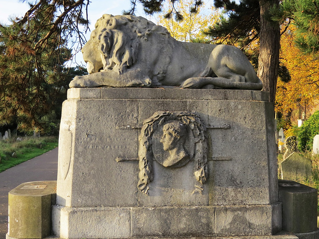 brompton cemetery ,london,lion memorial to gentleman john jackson, +1845, by e.h. baily