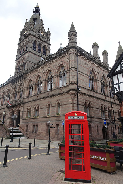 Telephone Box In Front Of Chester Town Hall