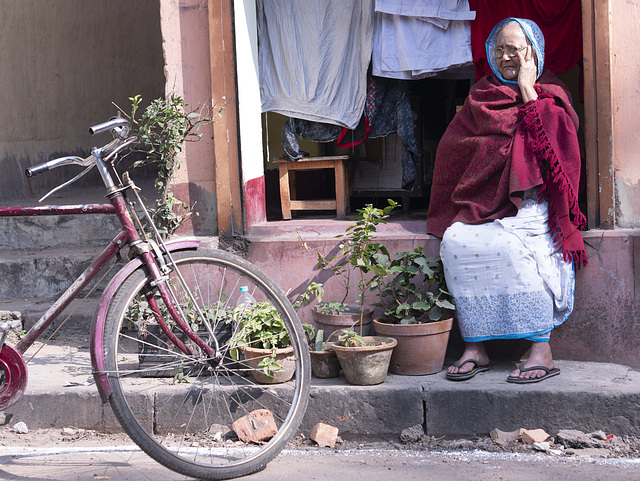 Woman on step