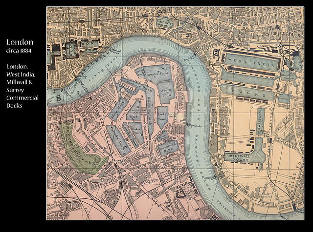London - West India - Millwall & Surrey Docks map - c1884