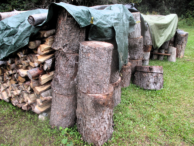 3 or 4 cords stacked and covered