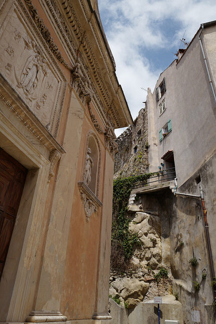 side of a church façade, Menton, France