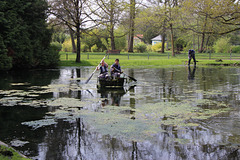 Nettoyage du plan d'eau envahi par les algues au jardin des plantes Chateauroux