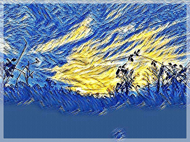 Coucher de soleil, dans le chemin , avec Picas (à la manière de Van Gogh)