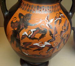 Detail of a Black-Figure Amphora Attributed to Group E with Herakles and the Stymphalian Birds in the British Museum, April 2013