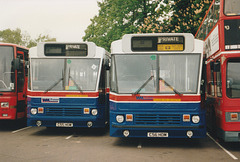 West Midlands Travel 1055 (C55 HOM) and 1056 (C56 HOM) at RAF Mildenhall – 26 May 1991 (142-06A)