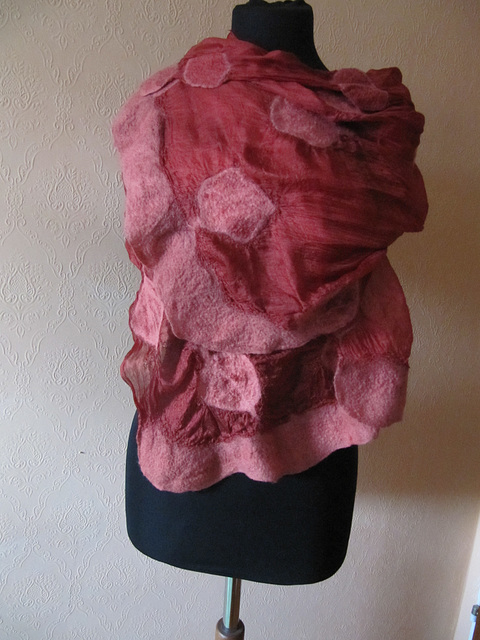 red nuno felted scarf