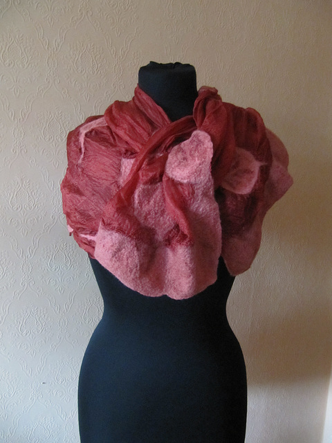 red nuno felted scarf