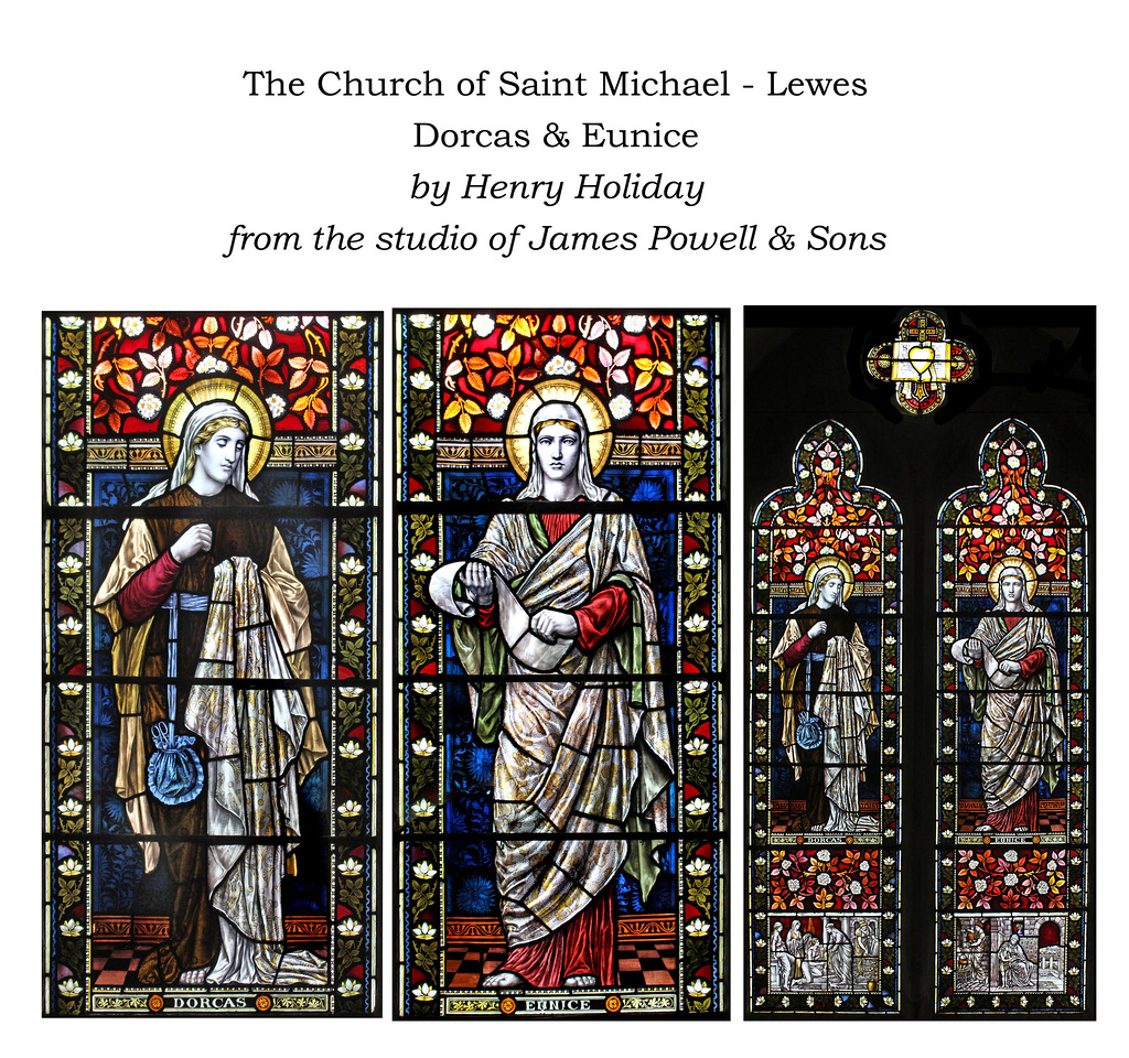 Lewes St Michael  Dorcas & Eunice by H Holiday studio James Powell & Sons