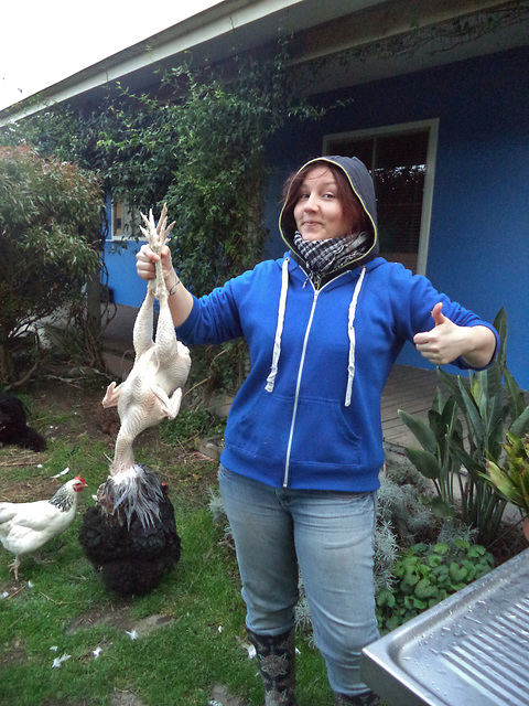 Jennifer plucks chickens