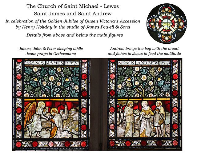 Lewes - The Church of Saint Michael -  St James & St Andrew details  by Henry Holiday in studio James Powell & Son