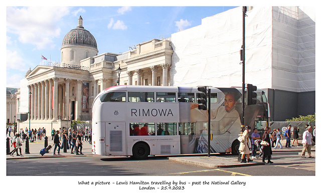 Lewis Hamilton on a bus London 25 9 2023