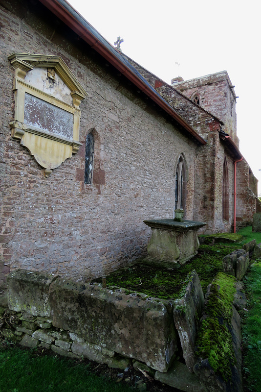 foy church, herefs.c18 chest tomb  next to the chancel wall, c13 with early c14 windows and a ?c19