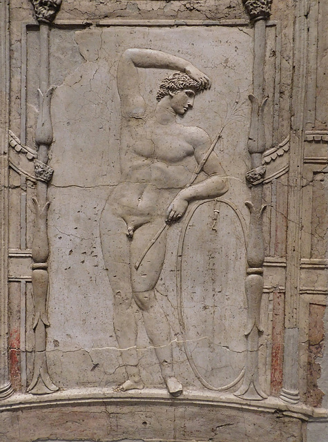 Detail of a Stucco Relief of an Athlete from the Villa San Marco in Stabiae at ISAW, May 2022