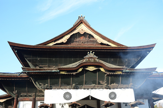 Japan, The Top of the Main Building of Zenko-ji Temple