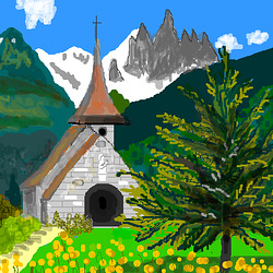 Paesaggio di montagna con chiesetta