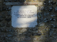 lyminge church, kent,   (3) supposed first burial place of st ethelberga +647 in the north porticus of her c7 church