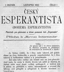 La unua numero de la plej malnova ĉeĥa gazeto BOHEMA ESPERANTISTO - 1902 - titolpaĝo