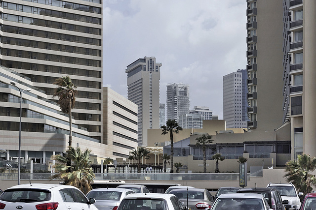 Modern Tel Aviv – Viewed from the Parking Lot of the Trade Tower Building, HaMered Street, Tel Aviv, Israel