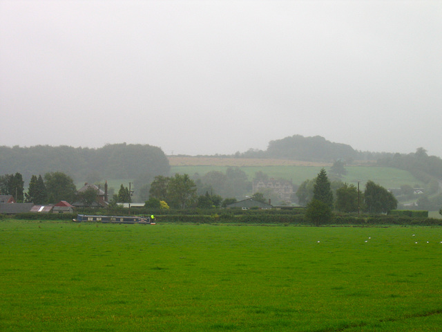 Misty view towards Weston Hall across the Trent and Mersey Canal near Weston