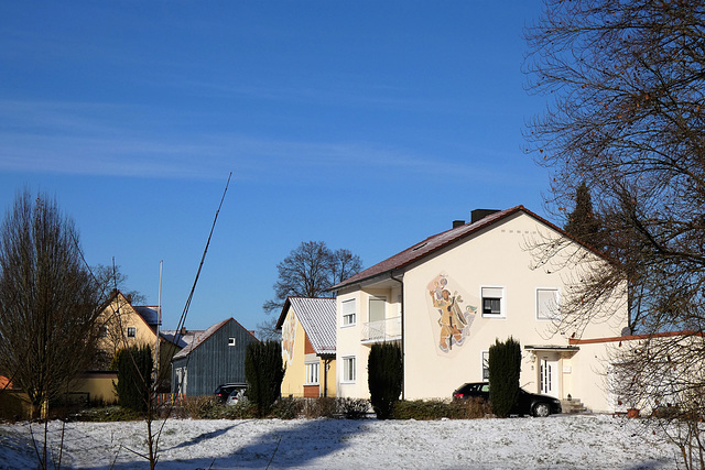 Pfarrhaus mit Blick z. Pfarrheim-Kindergarten-Altes Lehrerhaus