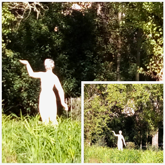 The stone lady is undecided between taking off or diving into the lake of D.Carlos Park