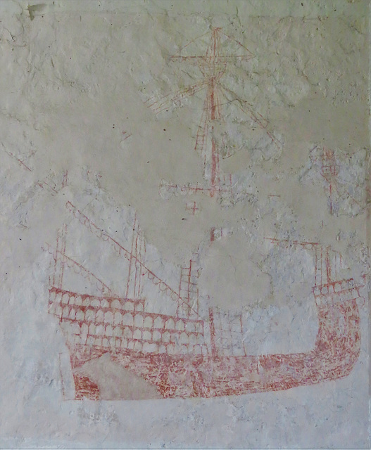 snargate church, kent  (21) c16 wall painting of a ship, c.1500