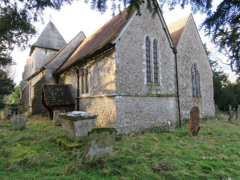 sellindge church, kent, c13 chancel, c19 porch, c14 n.chapel