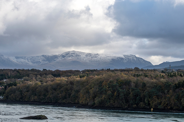 The Menai straits with Snowdonia in the background