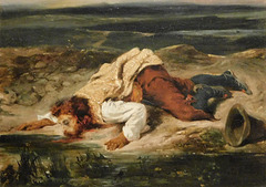 Detail of the Mortally Wounded Brigand Quenches his Thirst by Delacroix in the Metropolitan Museum of Art, January 2019