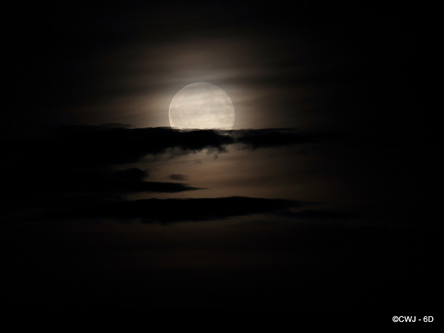 Tonight's full moon emerged in the east as dusk fell.