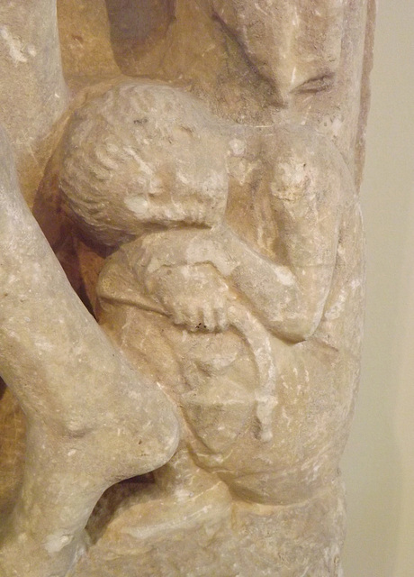 Detail of a Grave Stele from the Kerameikos in Athens with a Young Man, his Father and a Slave in the National Archaeological Museum of Athens, May 2014