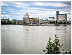 Rhein Richtung Baslerhafen und Dreispitz