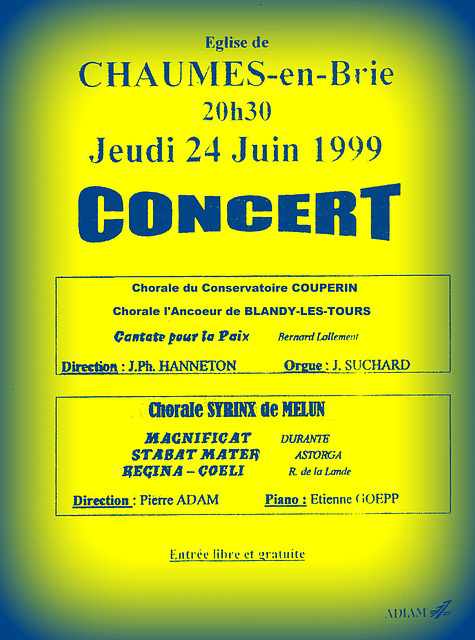 Concert des Chorales à l'église de Chaumes-en-Brie le 24/06/1999