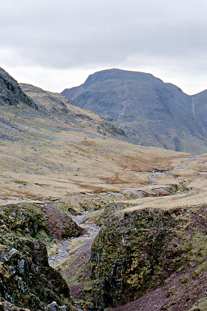 Great Gable from the top of Grains Gill,Lake District 19th April 1992.