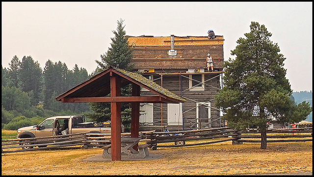 Fixing a roof.