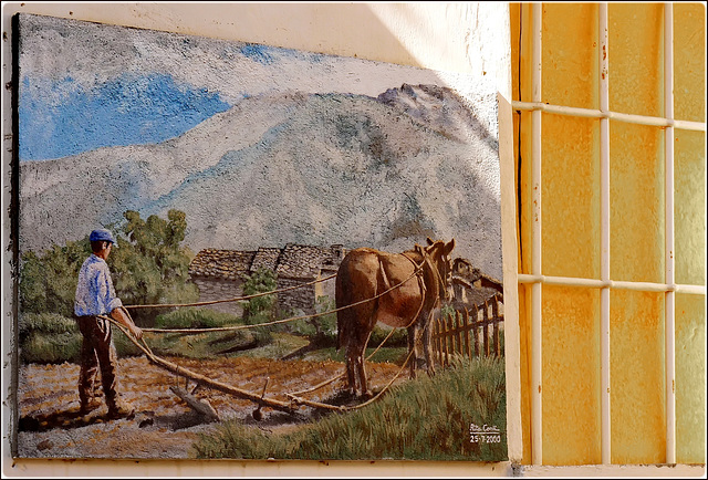 Usseaux : la faticosa aratura dei campi in pendenza - murales