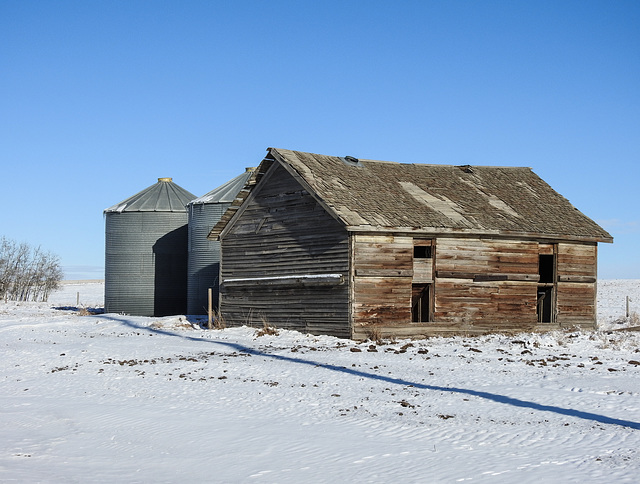 Old barn with silos