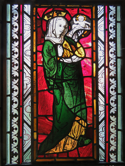 stowting church, kent, c14 glass, virgin and child