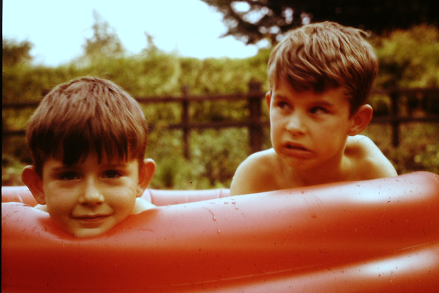 Steve and me in a tiny paddling pool, Hatfield, about 1962