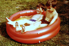 Steve and me in a tiny paddling pool, Hatfield, about 1962